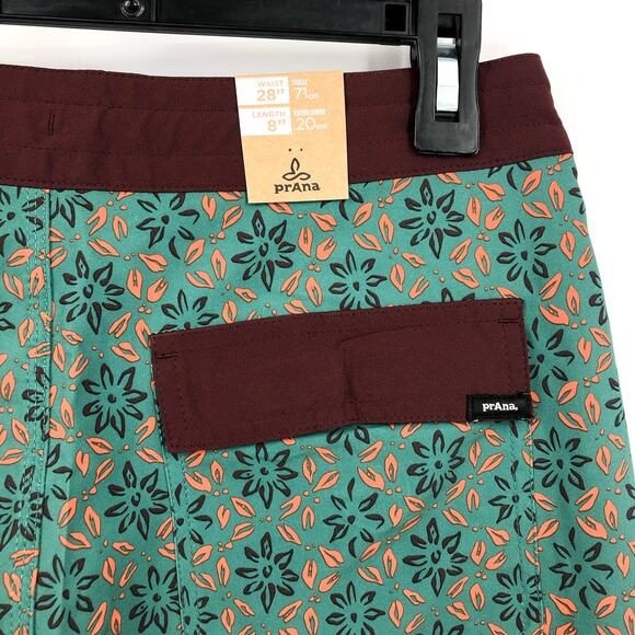 PRANA Men's Vintage Boardshort Size 28 Green Cove Geo Floral 8" Inseam Swim NWT - Picture 7 of 13